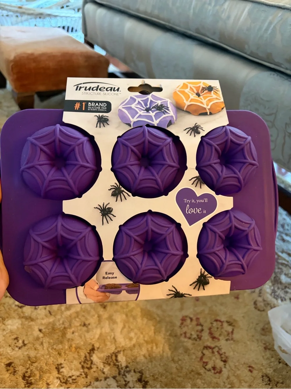 NWT Trudeau Purple Spiderweb Silicone Muffin Pan Halloween Holiday